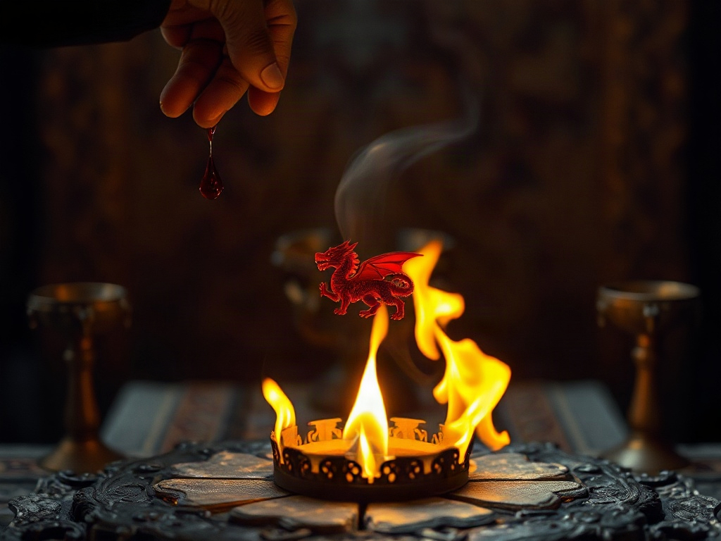 Un dedo de obsidiana suspendido sobre un altar ceremonial, con un pergamino tembloroso.